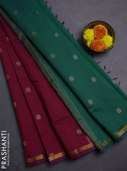 Maroon & Green Semi Maheshwari Cotton - Buttas