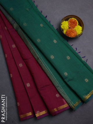 Maroon & Green Semi Maheshwari Cotton - Buttas
