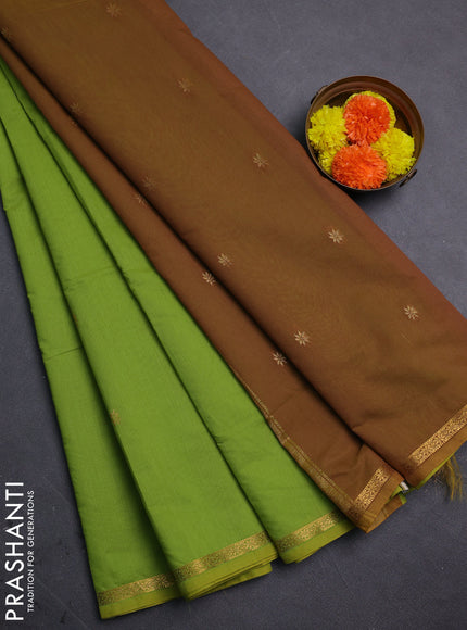 Green & Brown Semi Maheshwari Cotton - Buttas
