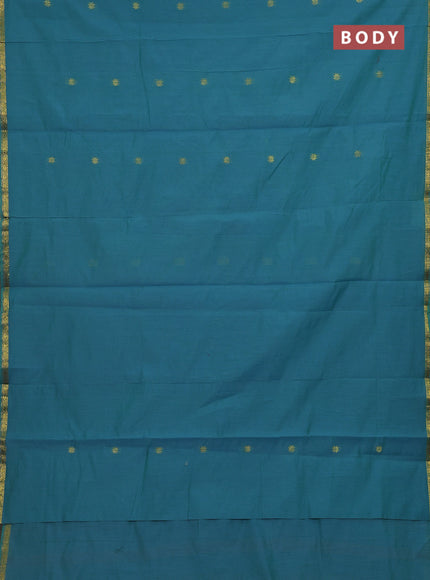 Teal Blue & Mauve Pink Semi Maheshwari Cotton - Buttas