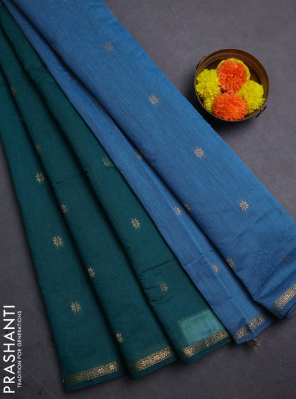 Peacock Green & Blue Semi Maheshwari Cotton - Buttas