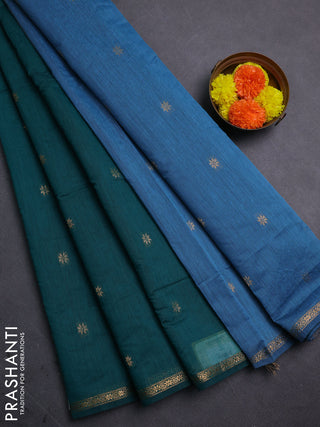 Peacock Green & Blue Semi Maheshwari Cotton - Buttas