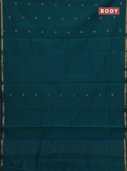 Peacock Green & Blue Semi Maheshwari Cotton - Buttas