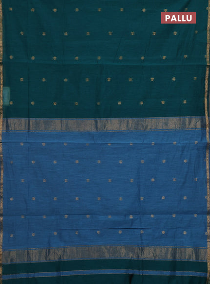 Peacock Green & Blue Semi Maheshwari Cotton - Buttas