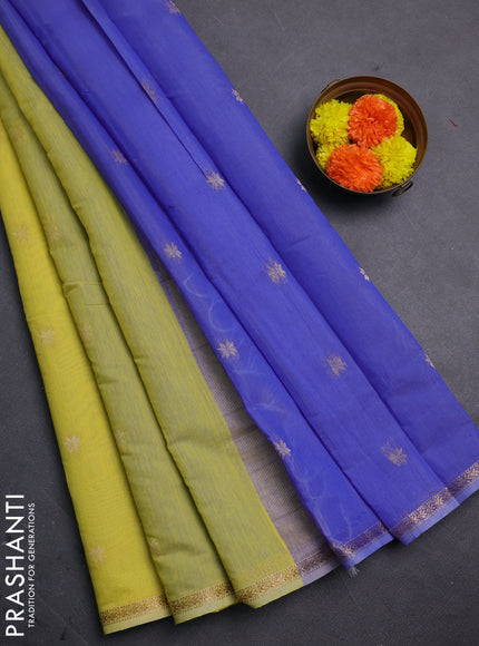 Yellow & Blue Semi Maheshwari Cotton - Buttas