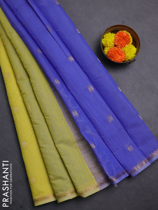Yellow & Blue Semi Maheshwari Cotton - Buttas
