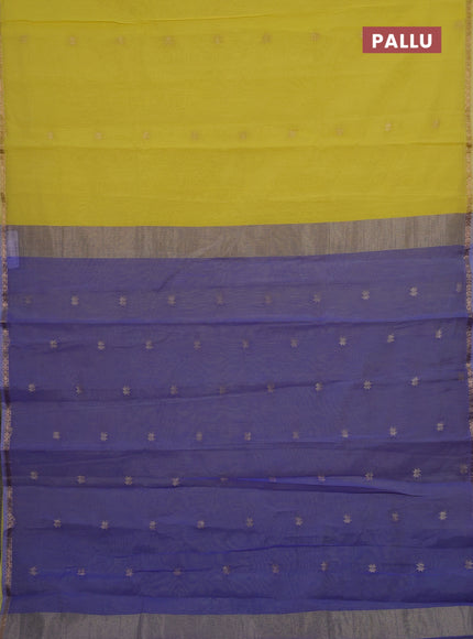 Yellow & Blue Semi Maheshwari Cotton - Buttas