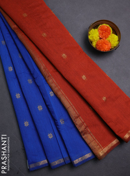 Cs Blue & Orange Semi Maheshwari Cotton - Buttas