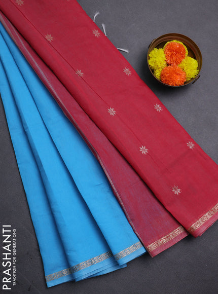 Sky Blue & Red Semi Maheshwari Cotton - Buttas