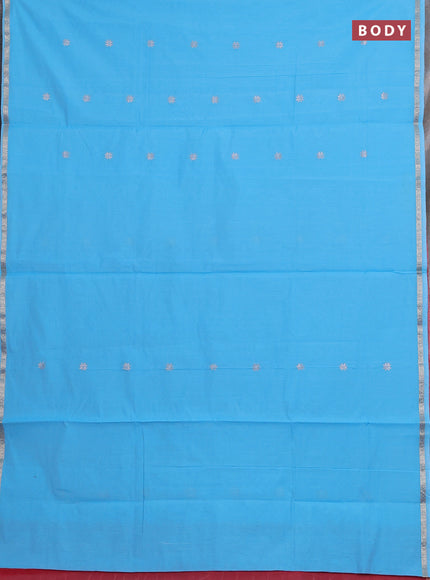 Sky Blue & Red Semi Maheshwari Cotton - Buttas