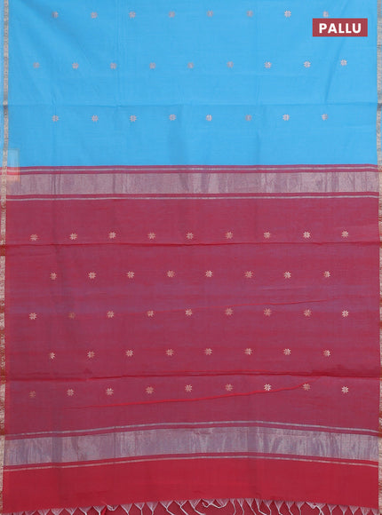 Sky Blue & Red Semi Maheshwari Cotton - Buttas