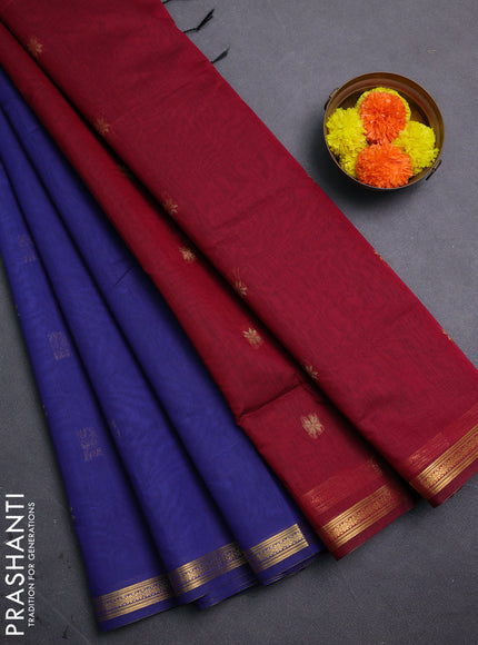 Blue & Maroon Semi Maheshwari Cotton - Buttas
