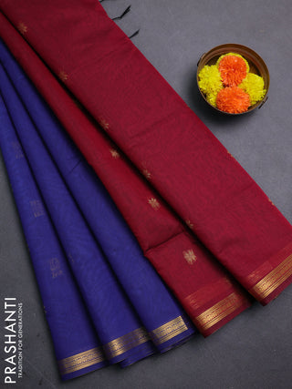Blue & Maroon Semi Maheshwari Cotton - Buttas