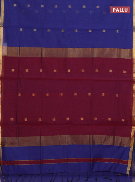 Blue & Maroon Semi Maheshwari Cotton - Buttas