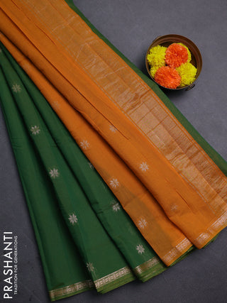 Green & Mustard Yellow Semi Maheshwari Cotton - Buttas