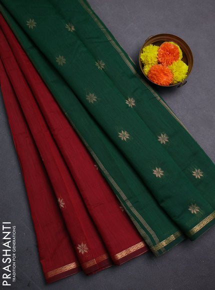 Maroon & Green Semi Maheshwari Cotton - Buttas