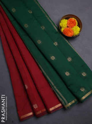 Maroon & Green Semi Maheshwari Cotton - Buttas