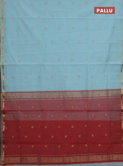 Sky Blue & Maroon Semi Maheshwari Cotton - Buttas