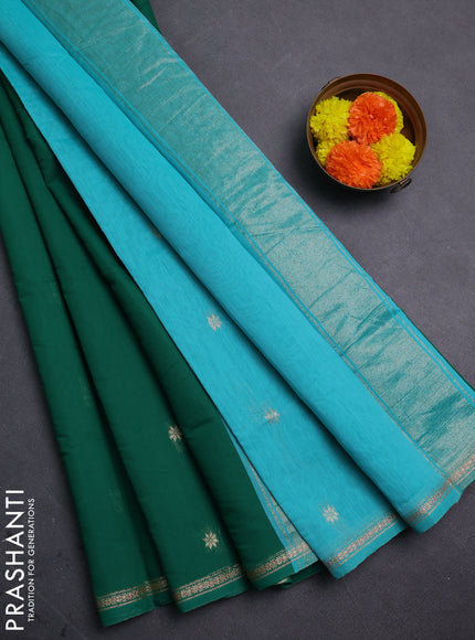 Green & Teal Blue Semi Maheshwari Cotton - Buttas