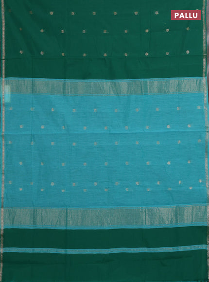 Green & Teal Blue Semi Maheshwari Cotton - Buttas