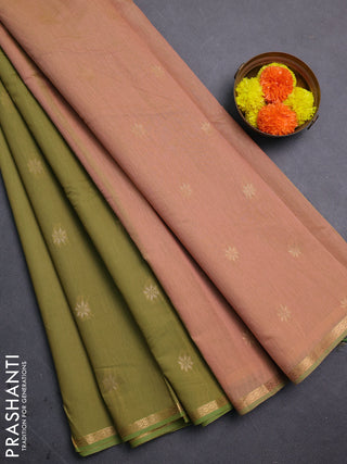 Elaichi Green & Peach Semi Maheshwari Cotton - Buttas