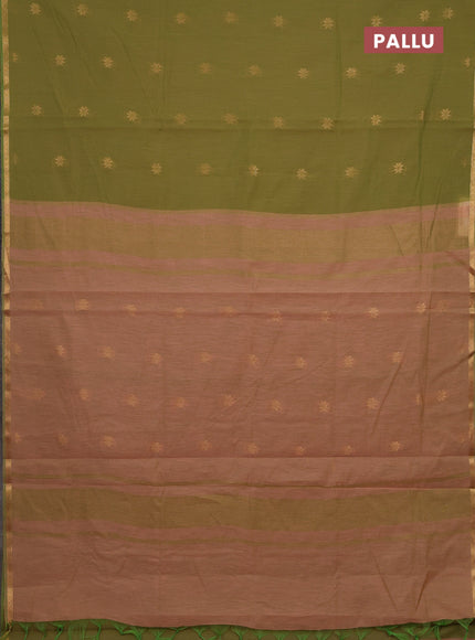 Elaichi Green & Peach Semi Maheshwari Cotton - Buttas