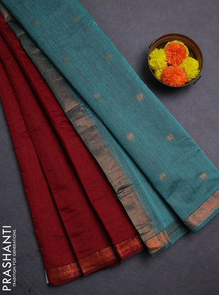 Maroon & Teal Green Semi Maheshwari Cotton - Buttas