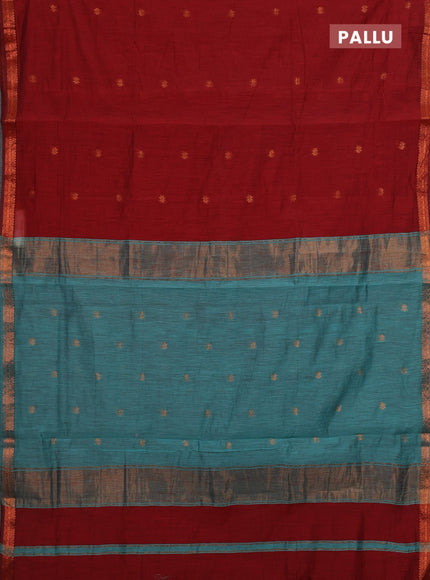 Maroon & Teal Green Semi Maheshwari Cotton - Buttas