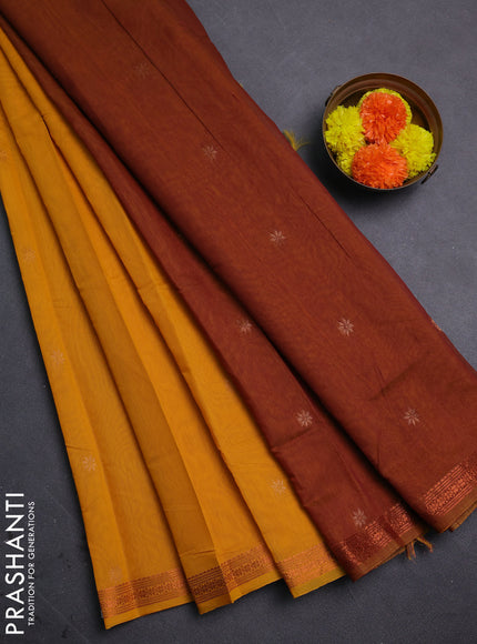 Yellow & Brown Semi Maheshwari Cotton - Buttas
