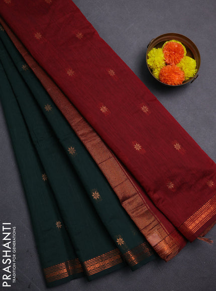 Bottle Green & Maroon Semi Maheshwari Cotton - Buttas