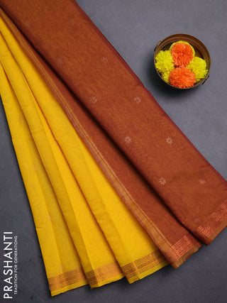 Yellow & Brown Semi Maheshwari Cotton - Buttas