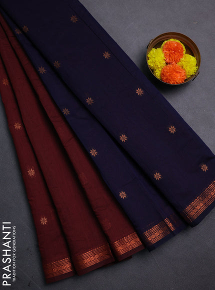 Maroon & Navy Blue Semi Maheshwari Cotton - Buttas