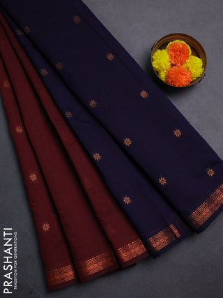 Maroon & Navy Blue Semi Maheshwari Cotton - Buttas
