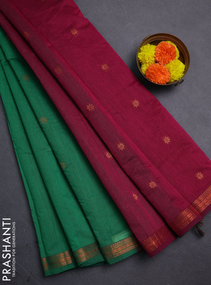 Green & Magenta Pink Semi Maheshwari Cotton - Buttas
