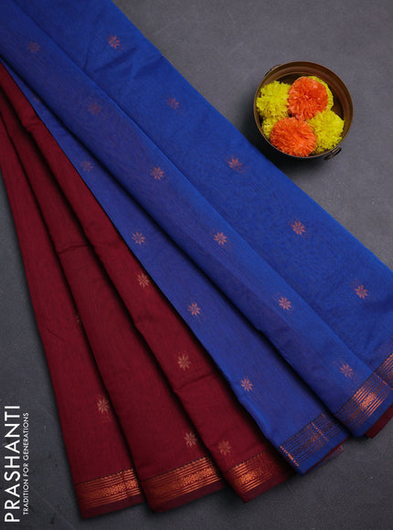 Maroon & Cs Blue Semi Maheshwari Cotton - Buttas