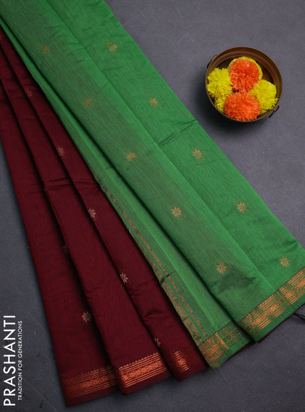 Maroon & Green Semi Maheshwari Cotton - Buttas