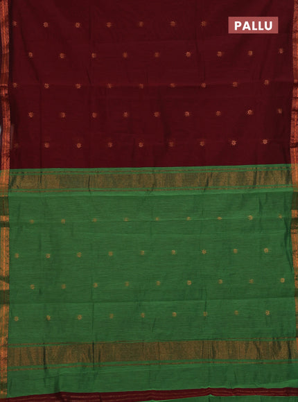 Maroon & Green Semi Maheshwari Cotton - Buttas
