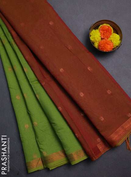 Green & Rust Semi Maheshwari Cotton - Buttas