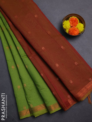 Green & Rust Semi Maheshwari Cotton - Buttas