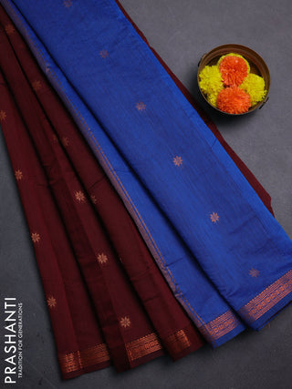 Maroon & Cs Blue Semi Maheshwari Cotton - Buttas