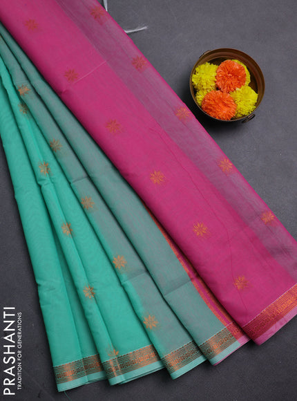 Teal Green & Pink Semi Maheshwari Cotton - Buttas