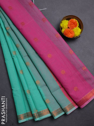 Teal Green & Pink Semi Maheshwari Cotton - Buttas