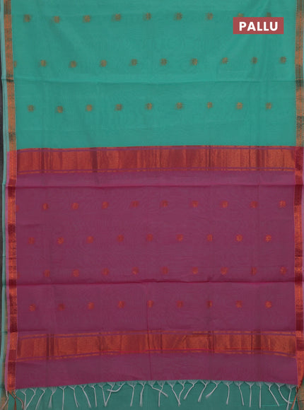 Teal Green & Pink Semi Maheshwari Cotton - Buttas
