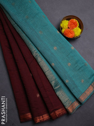 Maroon & Teal Green Semi Maheshwari Cotton - Buttas