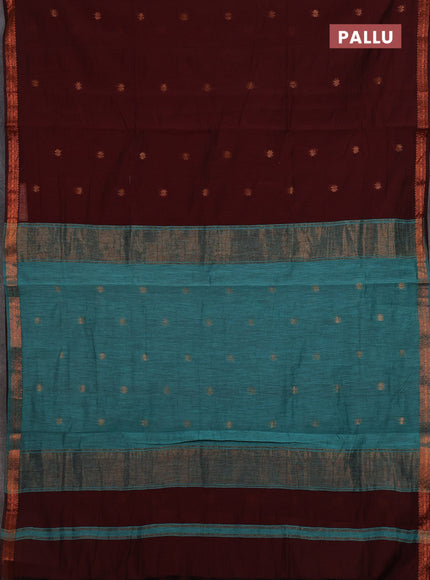Maroon & Teal Green Semi Maheshwari Cotton - Buttas