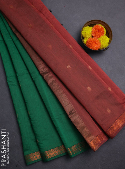 Green & Rust Semi Maheshwari Cotton - Buttas