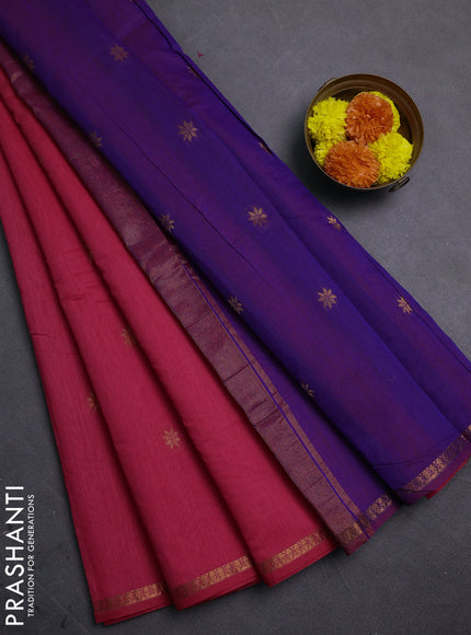Candy Pink & Violet Semi Maheshwari Cotton - Buttas