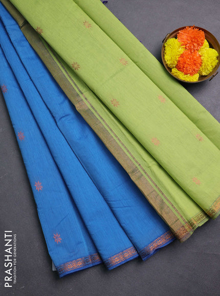 Blue & Green Semi Maheshwari Cotton - Buttas
