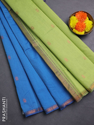 Blue & Green Semi Maheshwari Cotton - Buttas