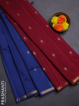 Blue & Maroon Semi Maheshwari Cotton - Buttas